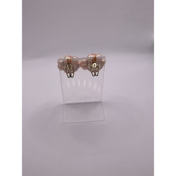 Vintage Pink Pearl Clip-On Earrings Floral Design - Picture 2 of 2